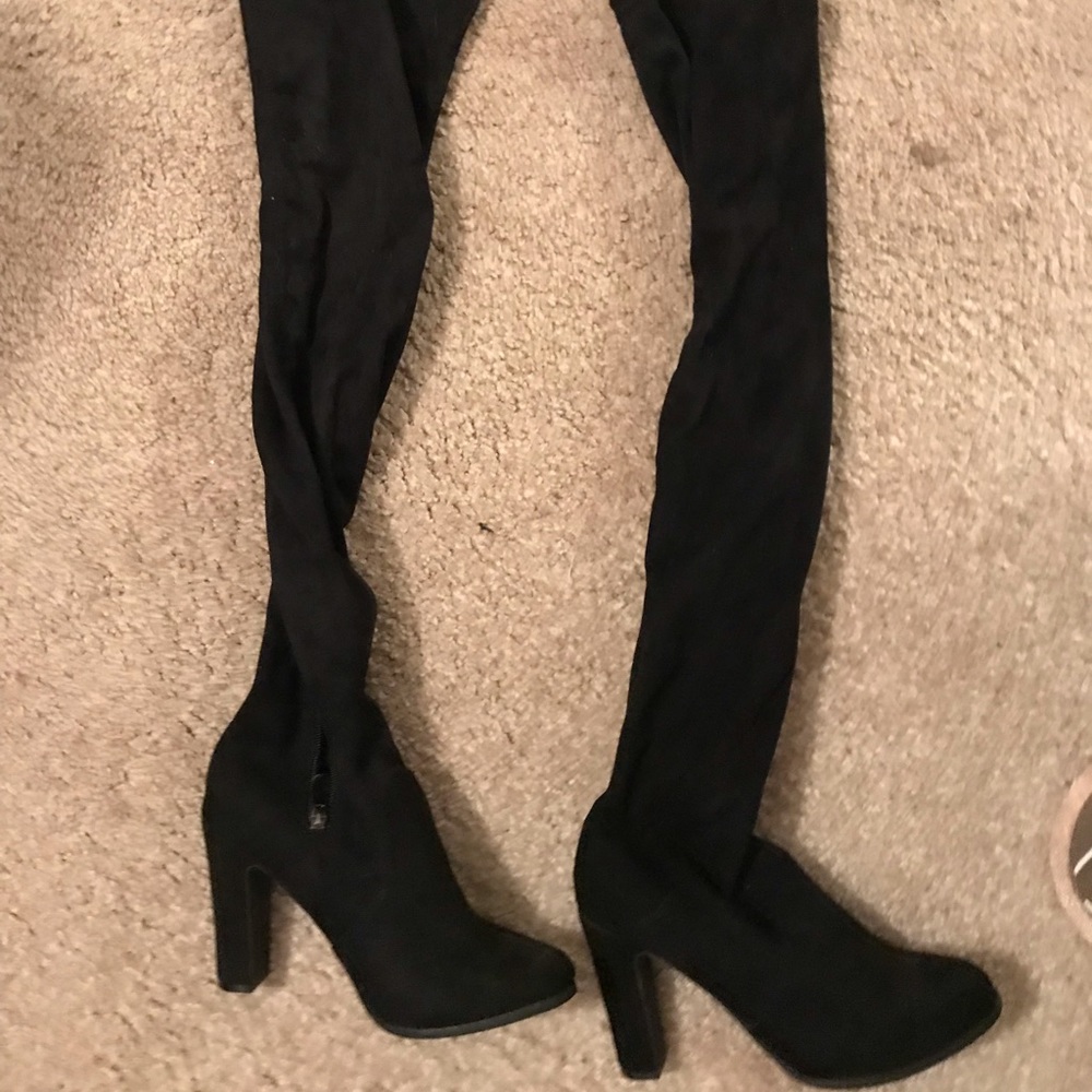 Over the knee black heeled boots